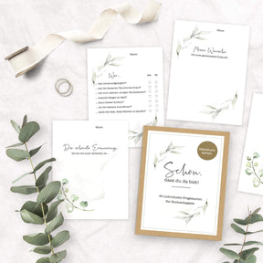 40 Gästebuch Karten für die Hochzeit mit Box | DIN A6 Postkartengröße | Greenery und Eukalyptus